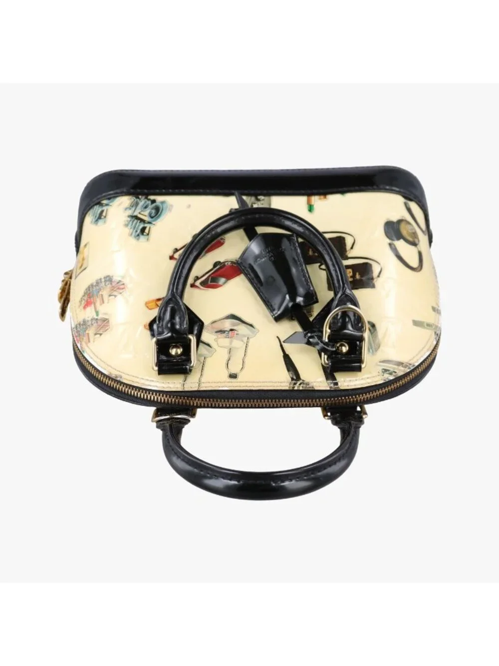 Louis Vuitton Stickers Alma BB Ivory Black Multi Vernis Handbag
